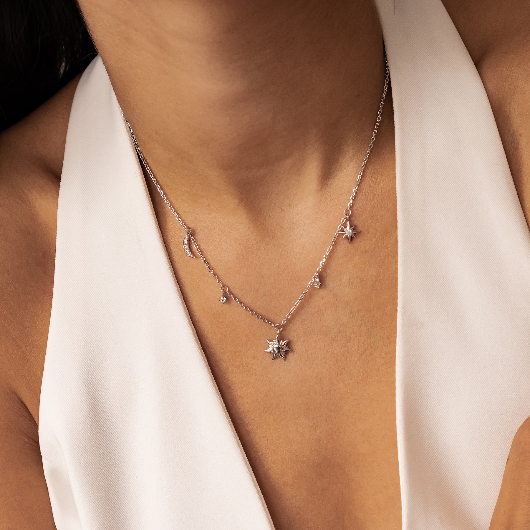 Collier Charms Soleil Lune et Étoiles Sterling Argent